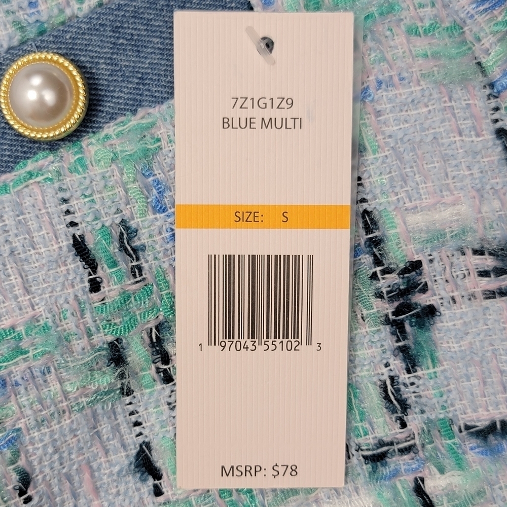 Nanette Lepore Tweed Skirt Women’s Size S Pearl Button Lite Blue Multi Plaid New - Picture 4 of 12